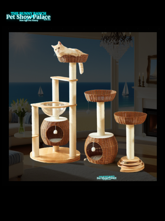 Cat Climbing Detachable and Washable with Cloth Cushion Rattan Cat Tree Scratch Post Jump Platform Weaving Furniture