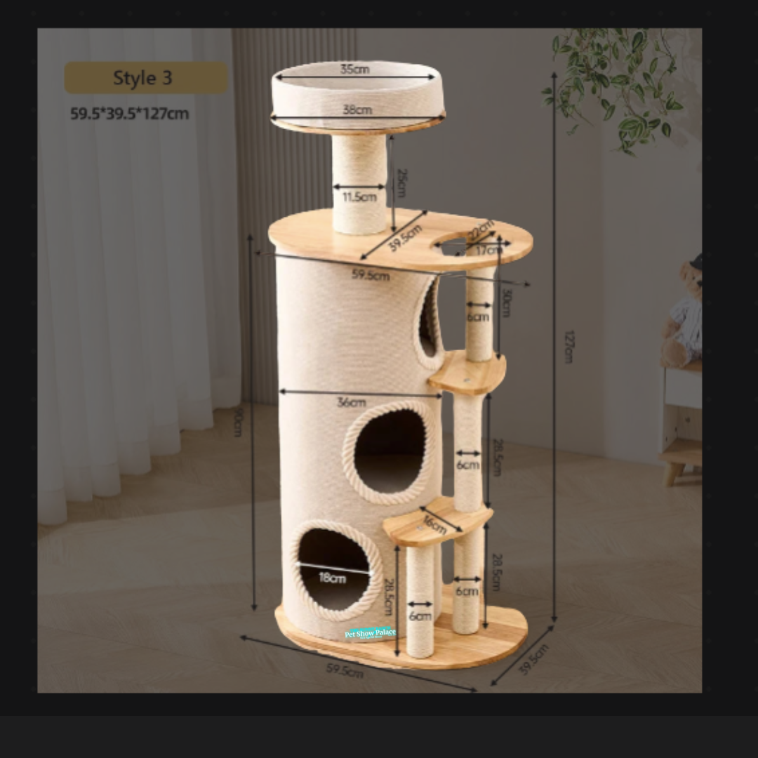 Large Luxury Modern Wood Sisal Cat Tree Tower – Classic Style Nest & Climbing Rack