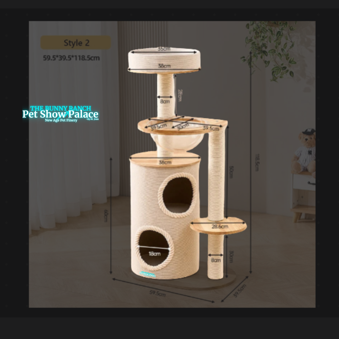 Large Luxury Modern Wood Sisal Cat Tree Tower – Classic Style Nest & Climbing Rack
