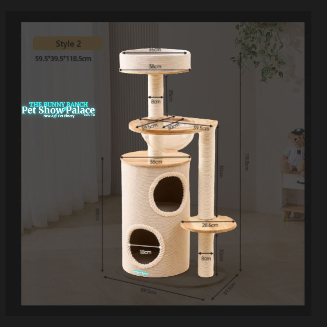 Large Luxury Modern Wood Sisal Cat Tree Tower – Classic Style Nest & Climbing Rack