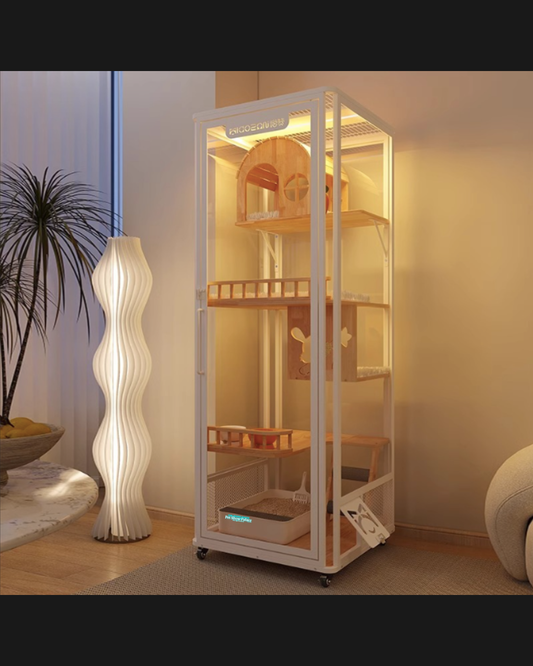 360° Panoramic Luxury Enclosed Cube Cat Villa & "Keep-6" Watch Tower