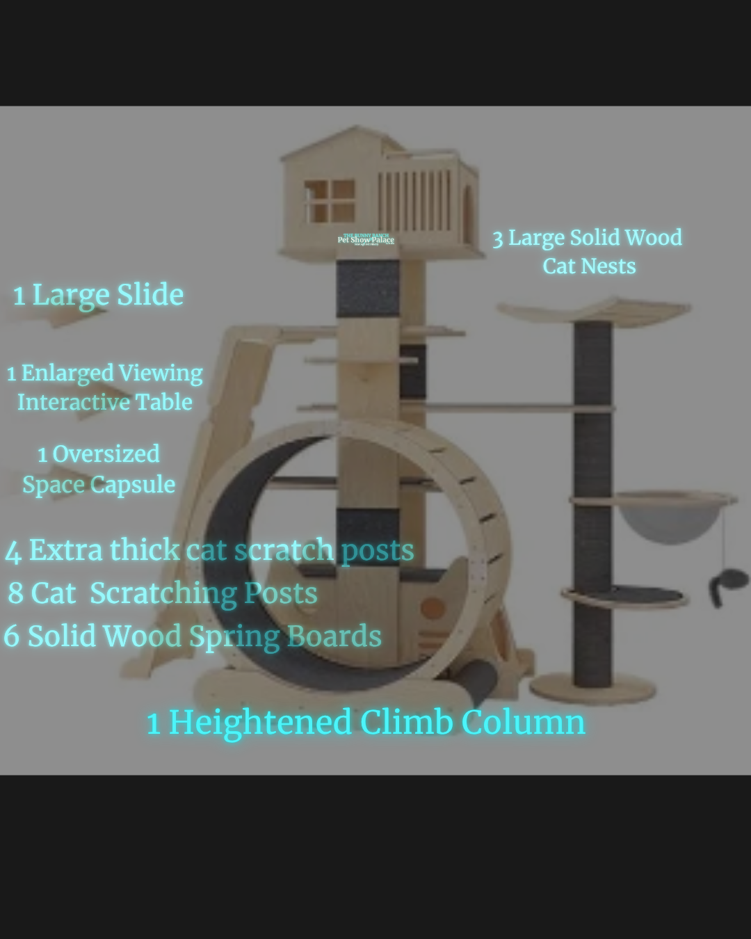 Fluffy Cat Tree House | Multi-Level Wooden Play & Run Wheel