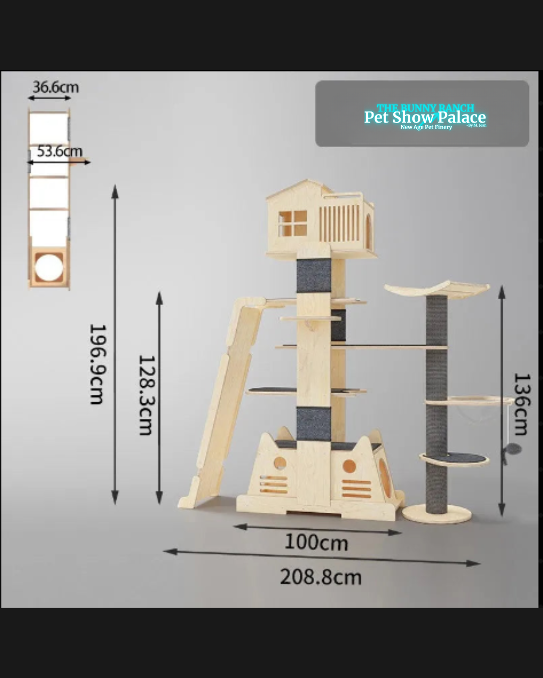 Fluffy Cat Tree House | Multi-Level Wooden Play & Run Wheel